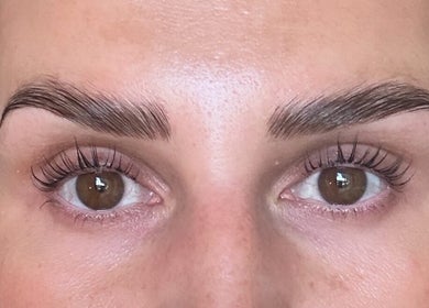 Close-up of perfectly styled eyebrows from The Beauty Space, Guildford, England, GB.