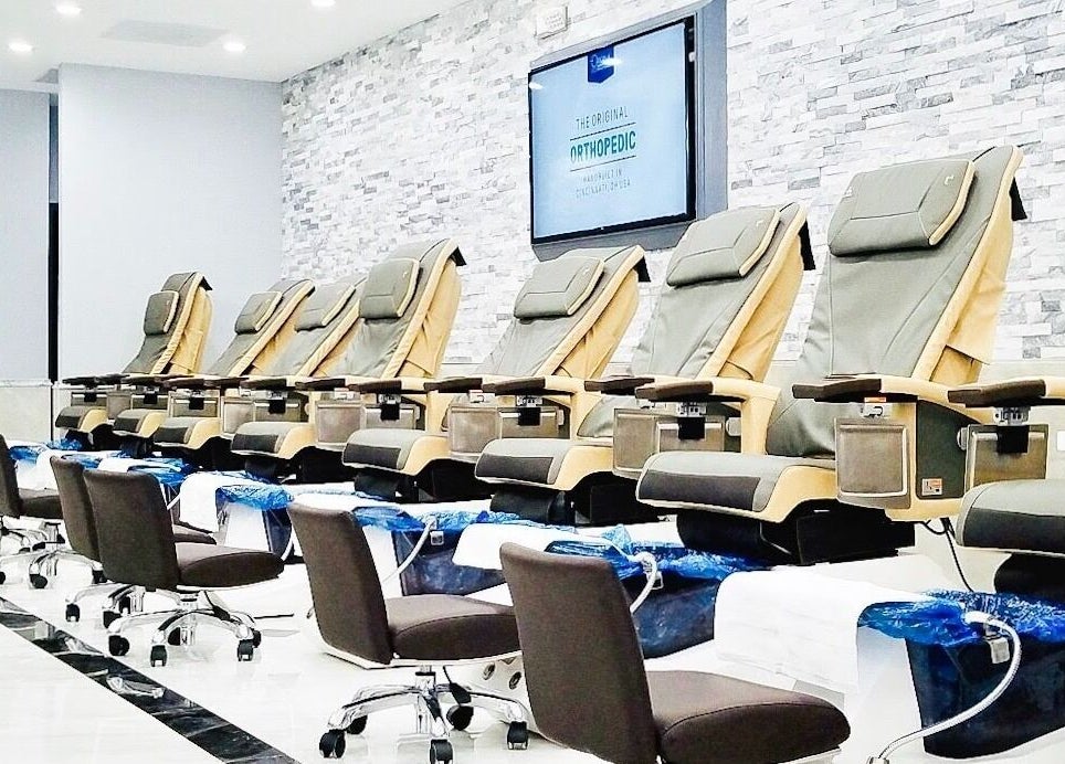 Modern pedicure chairs at Wynn Nail Spa in Maineville, Ohio, US, offering a luxurious beauty experience.