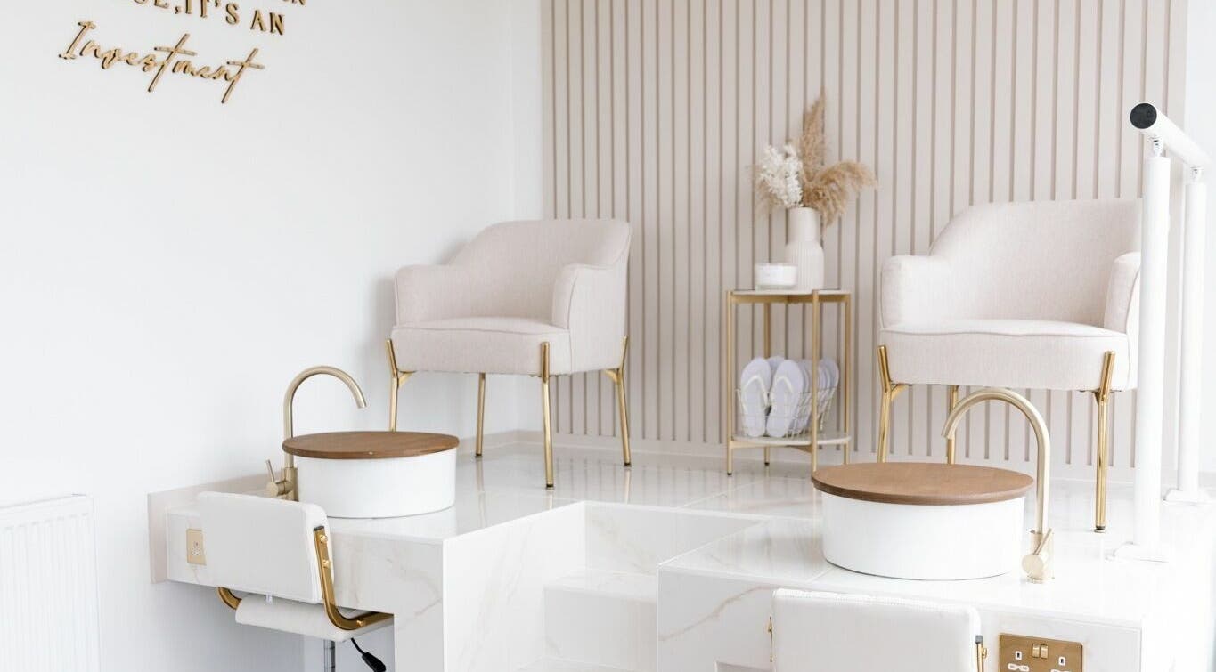 Elegant pedicure chairs at The Beauty Studio in Canterbury, England, GB, offering tranquil wellness services.