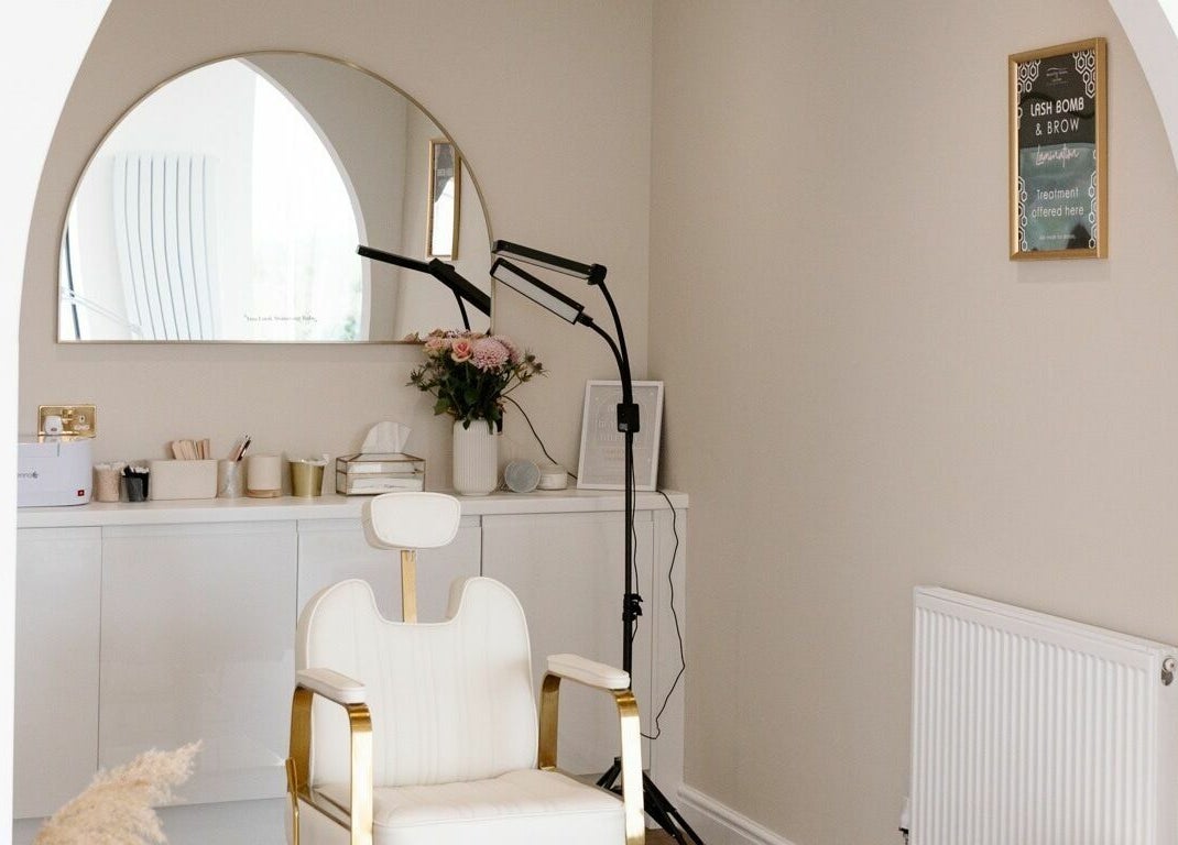 Modern salon chair and decor at The Beauty Studio, Canterbury, England, GB.