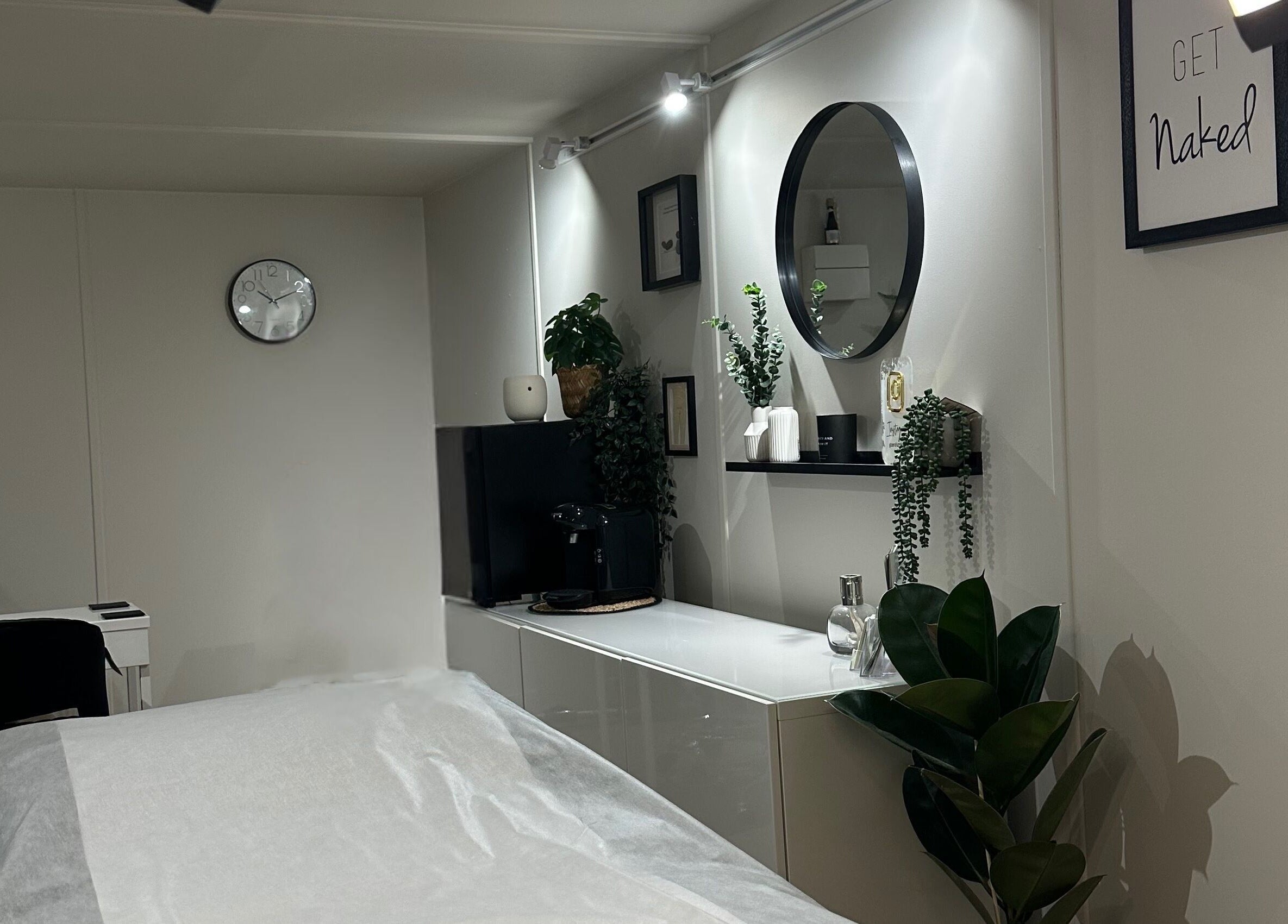 Serene beauty room at Zero Fuzz Given, Chicksands, England with relaxing decor and elegant details.