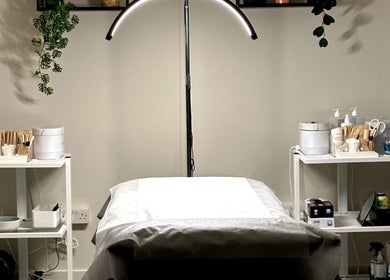 Elegant treatment room at Zero Fuzz Given in Chicksands, England, GB featuring stylish decor and wellness essentials.