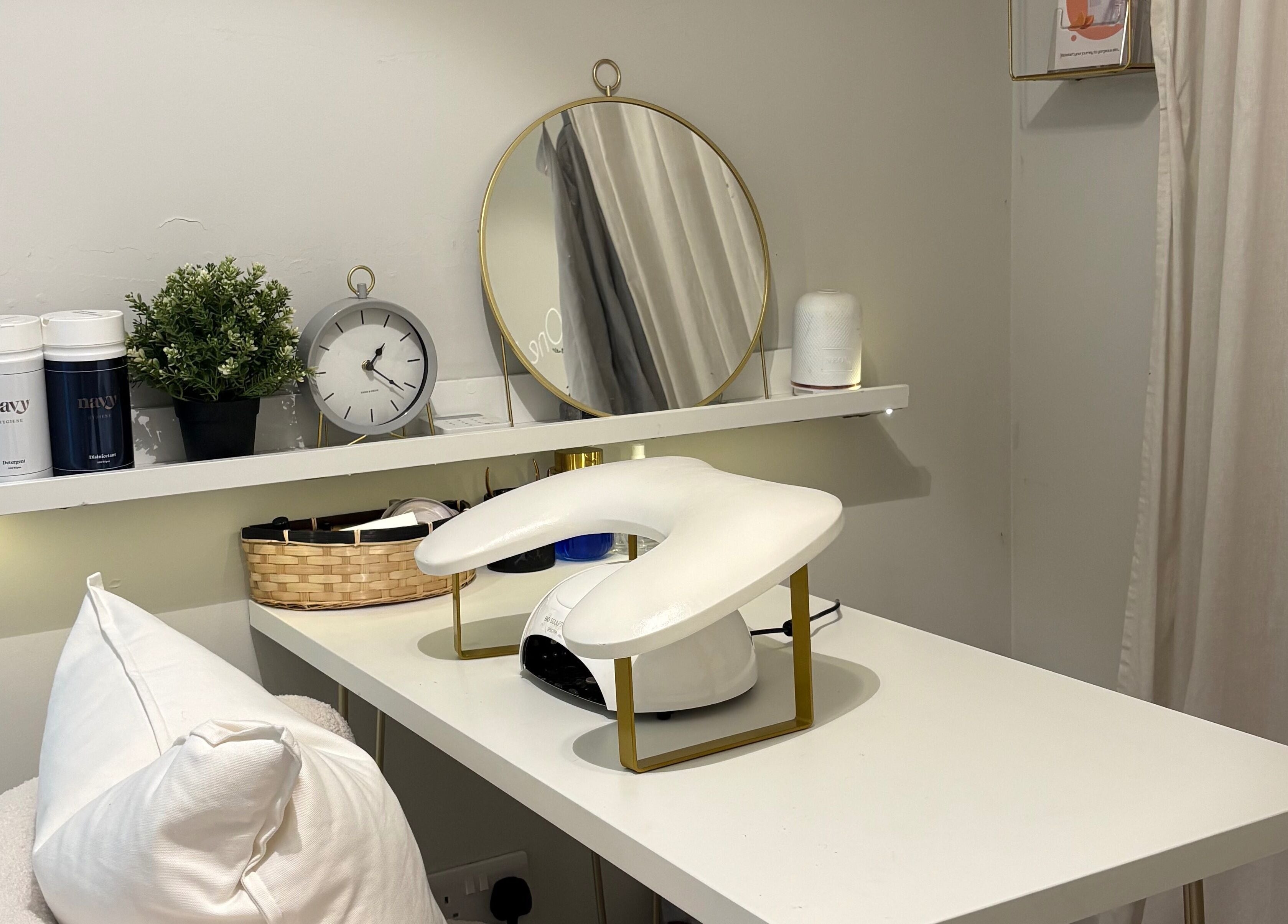 Chic nail treatment station at Mark One Beauty, Exeter, England, GB showcasing modern elegance and comfort.
