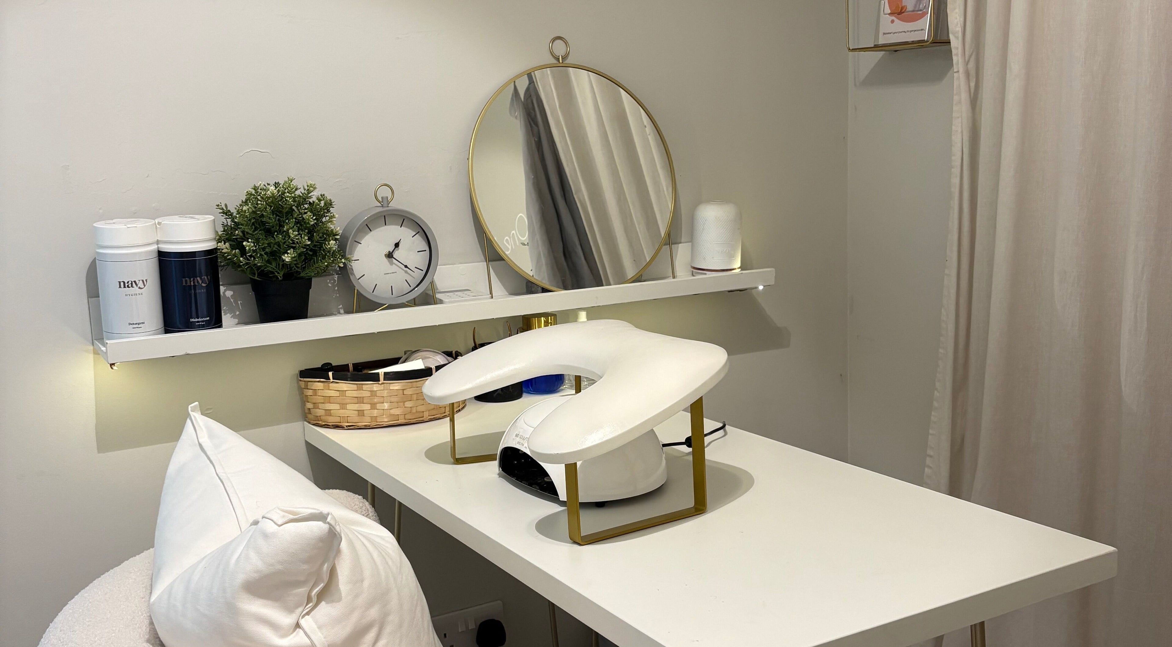 Chic nail treatment station at Mark One Beauty, Exeter, England, GB showcasing modern elegance and comfort.