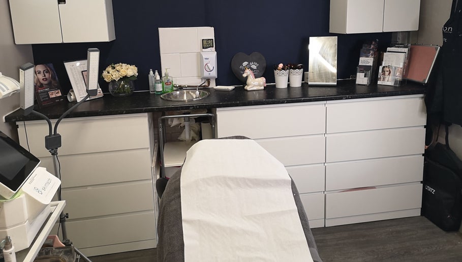 Sophisticated beauty treatment room at Diva's - The Home of Beauty, Doncaster, England, GB featuring sleek decor.