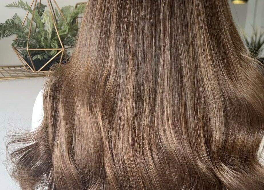 Smooth brown hair styled at Image Beauty in Bearsden, Scotland, GB, showcasing professional salon quality.