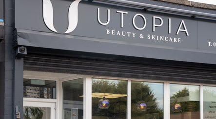 Front view of Utopia Beauty and Skincare Belfast in Castlereagh, Northern Ireland, GB with stylish signage.