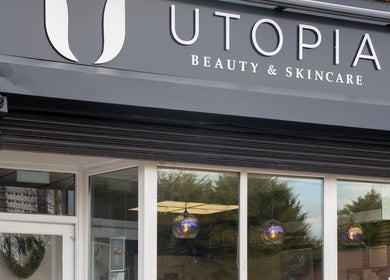 Front entrance of Utopia Beauty and Skincare Belfast, located in Castlereagh, Northern Ireland, GB.