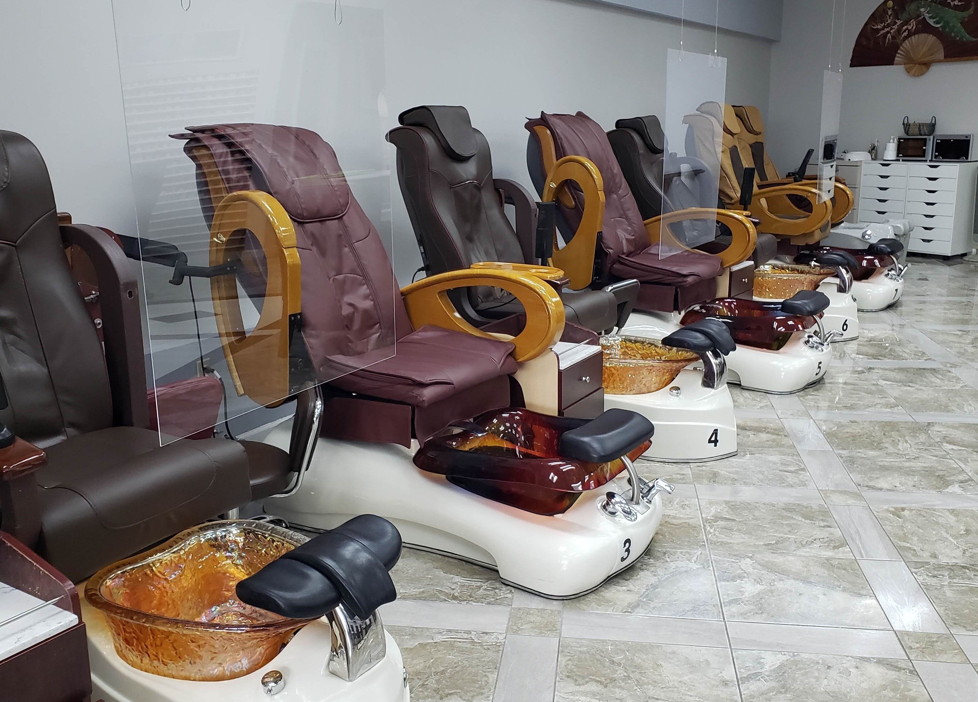 Spacious pedicure stations at NT Nails and Spa in West Chester, Ohio, US, offering ultimate relaxation.