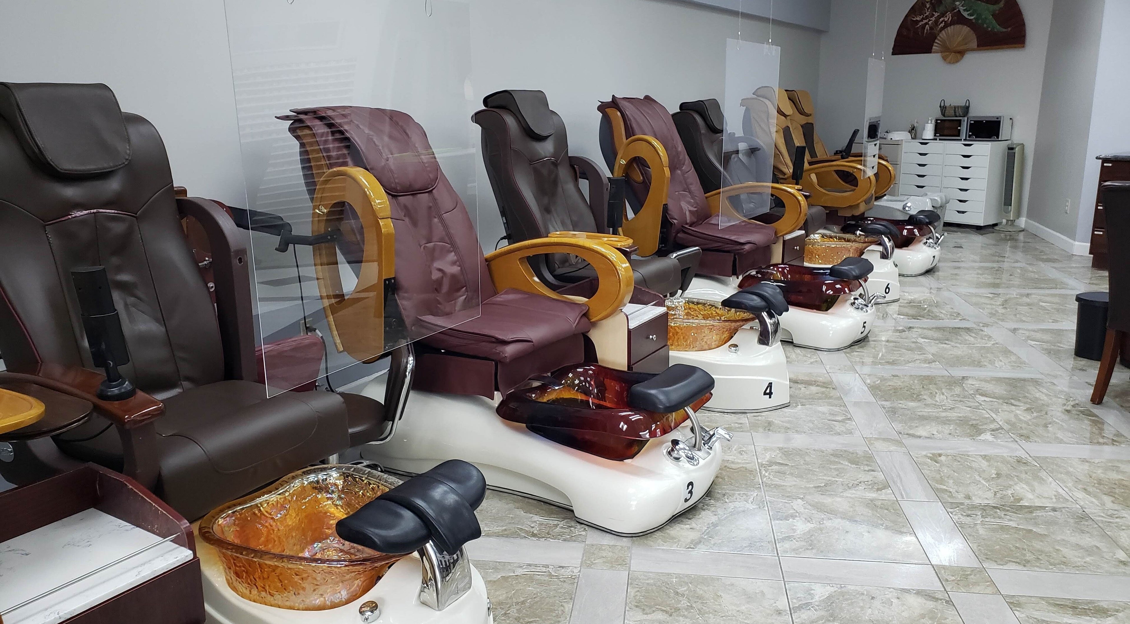 Spacious pedicure stations at NT Nails and Spa in West Chester, Ohio, US, offering ultimate relaxation.