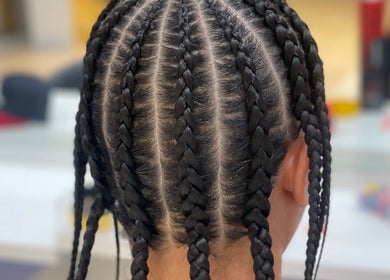 Close-up of stylish cornrows at Syd Braid Bar - Eastgardens, Eastgardens, New South Wales, AU.