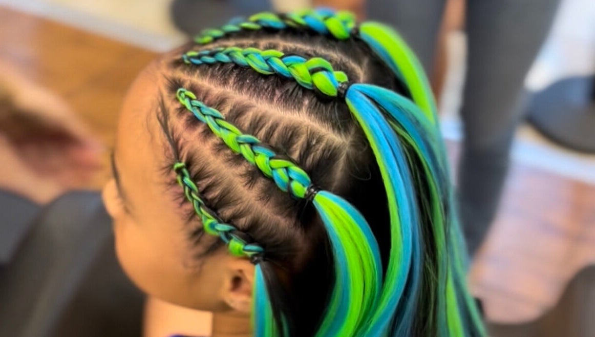 Colorful braided hairstyle at Sydney Braid Bar - Rouse Hill, Rouse Hill, New South Wales, AU.