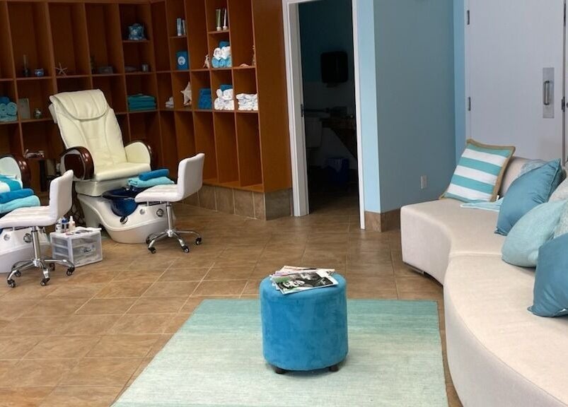 Relaxing lounge with pedicure chairs at Ocean Blue Day Spa, Port Alberni, British Columbia, CA.