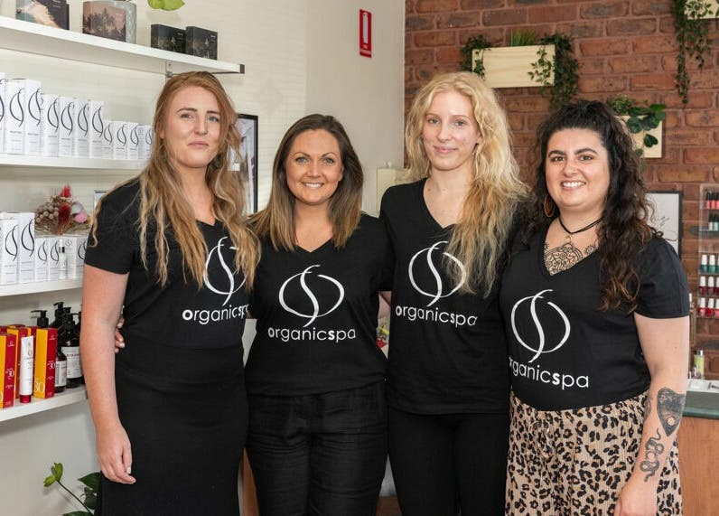 Team at Nature's Beauty Secrets in Melbourne, Victoria, AU, showcasing organic spa products and welcoming smiles.