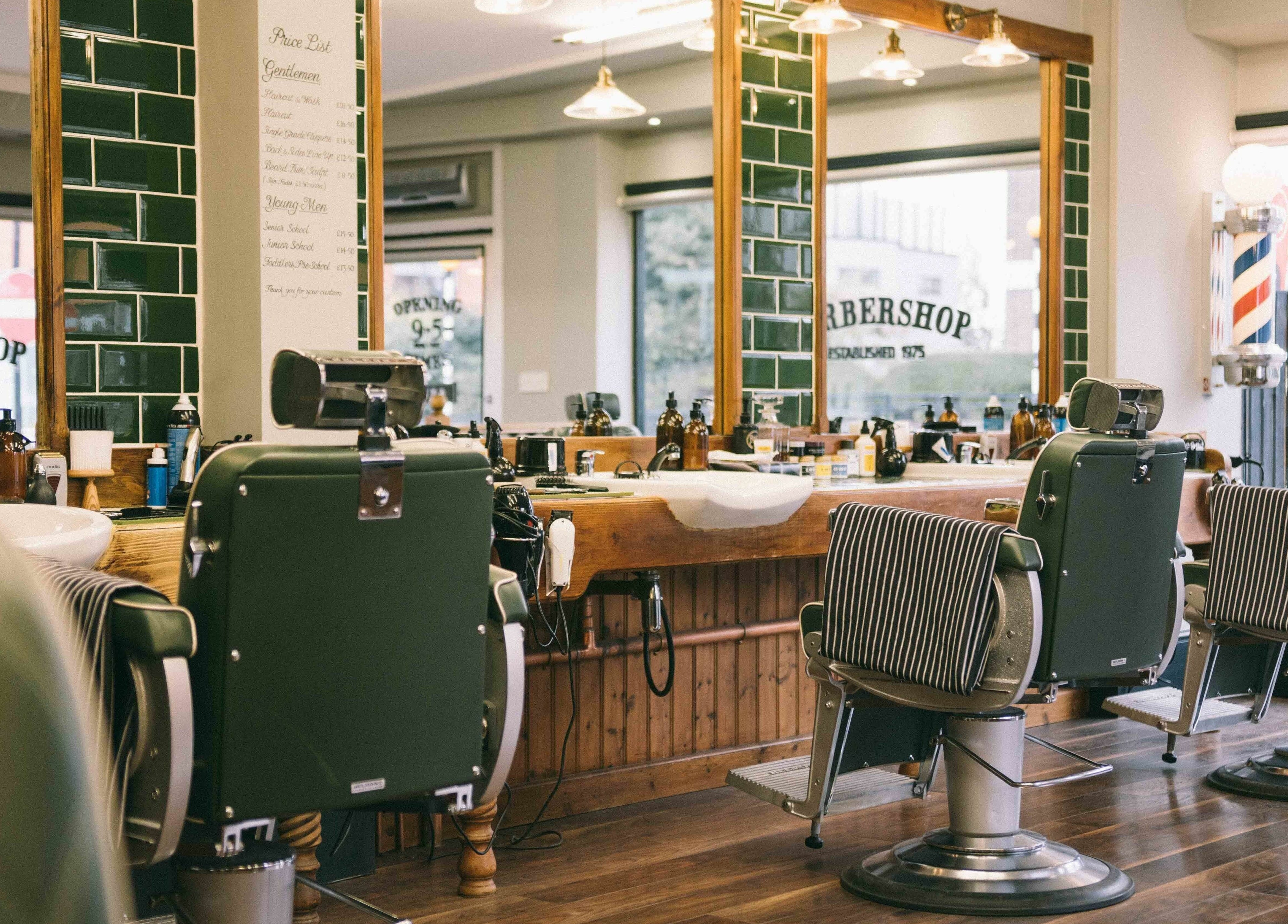 Robert Williams Barbershop interior with vintage chairs in Southend-on-Sea, England, GB.