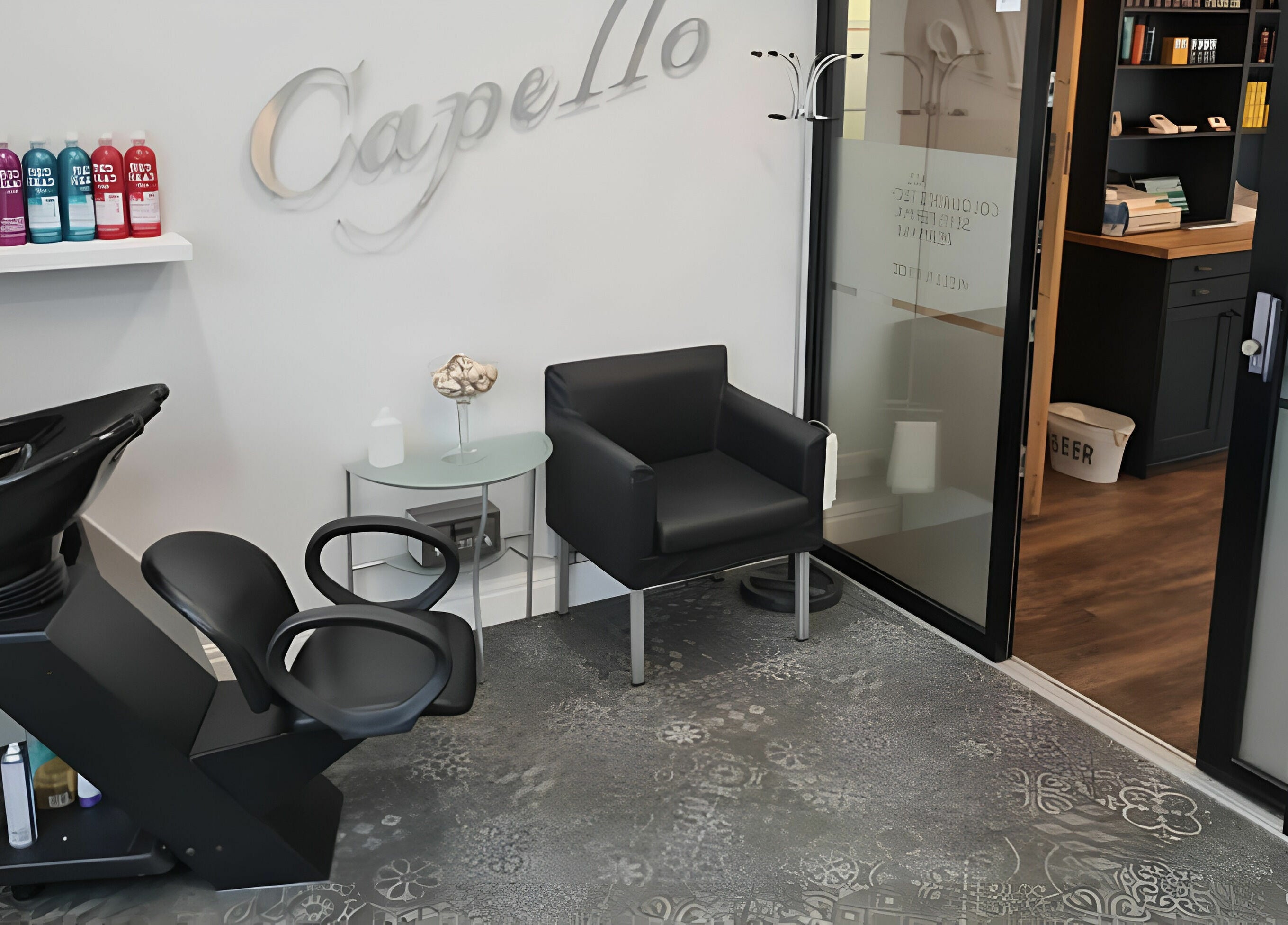 Modern hair wash area at Mr Snips Heswall, offering comfort and style in Heswall, England, GB.