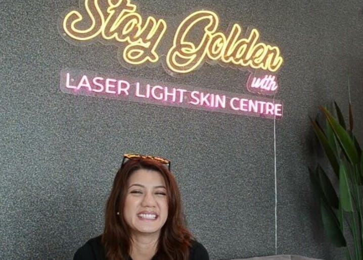 Relaxing at Laser Light Skin Centre, Seberang Perai with vibrant sign and welcoming ambiance.