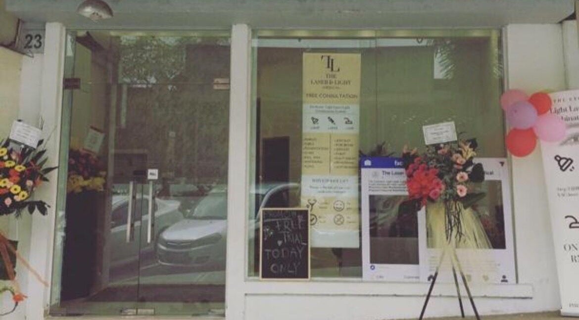Front of Laser Light Skin Centre in Wangsa Maju, Kuala Lumpur displaying flowers and balloons.