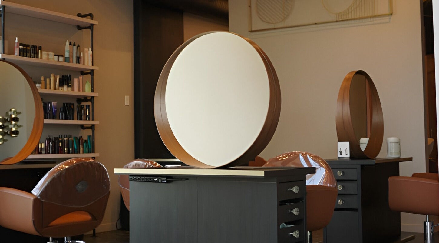 Elegant salon interior at Studio29 in Edmonton, Alberta, CA featuring stylish stations and high-end beauty products.