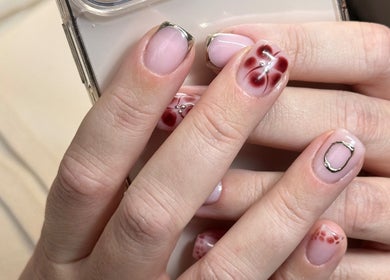 Intricate nail art with metallic designs at Just Gelled Nails & Education, Halesowen, England, GB.