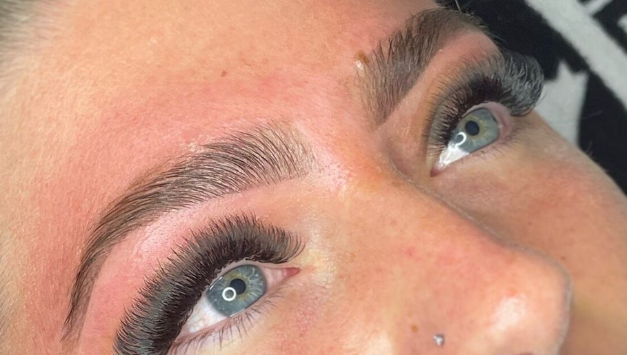 Close-up of styled eyelashes and eyebrows at Keely Briany Beauty, Brighton, England, GB.