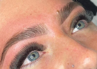 Close-up of styled eyelashes and eyebrows at Keely Briany Beauty, Brighton, England, GB.
