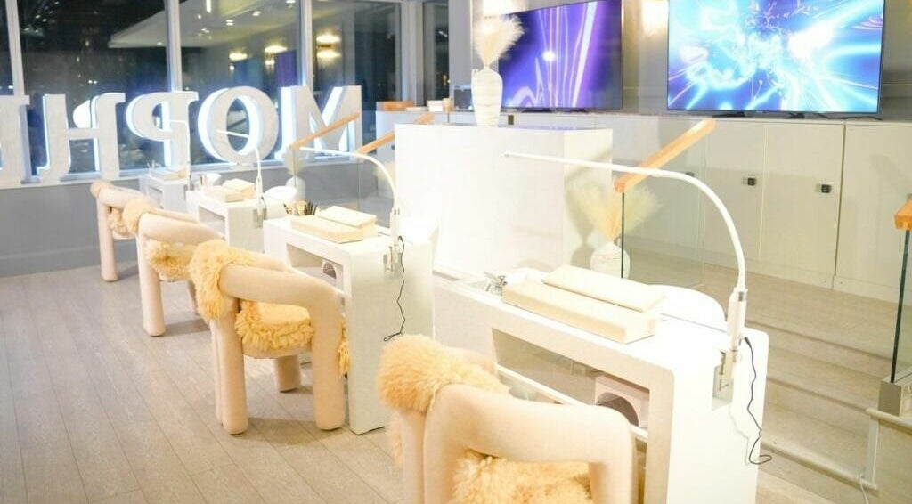 Elegant beauty seating at Mophead Bridgeport, Richmond, British Columbia, CA with plush décor.