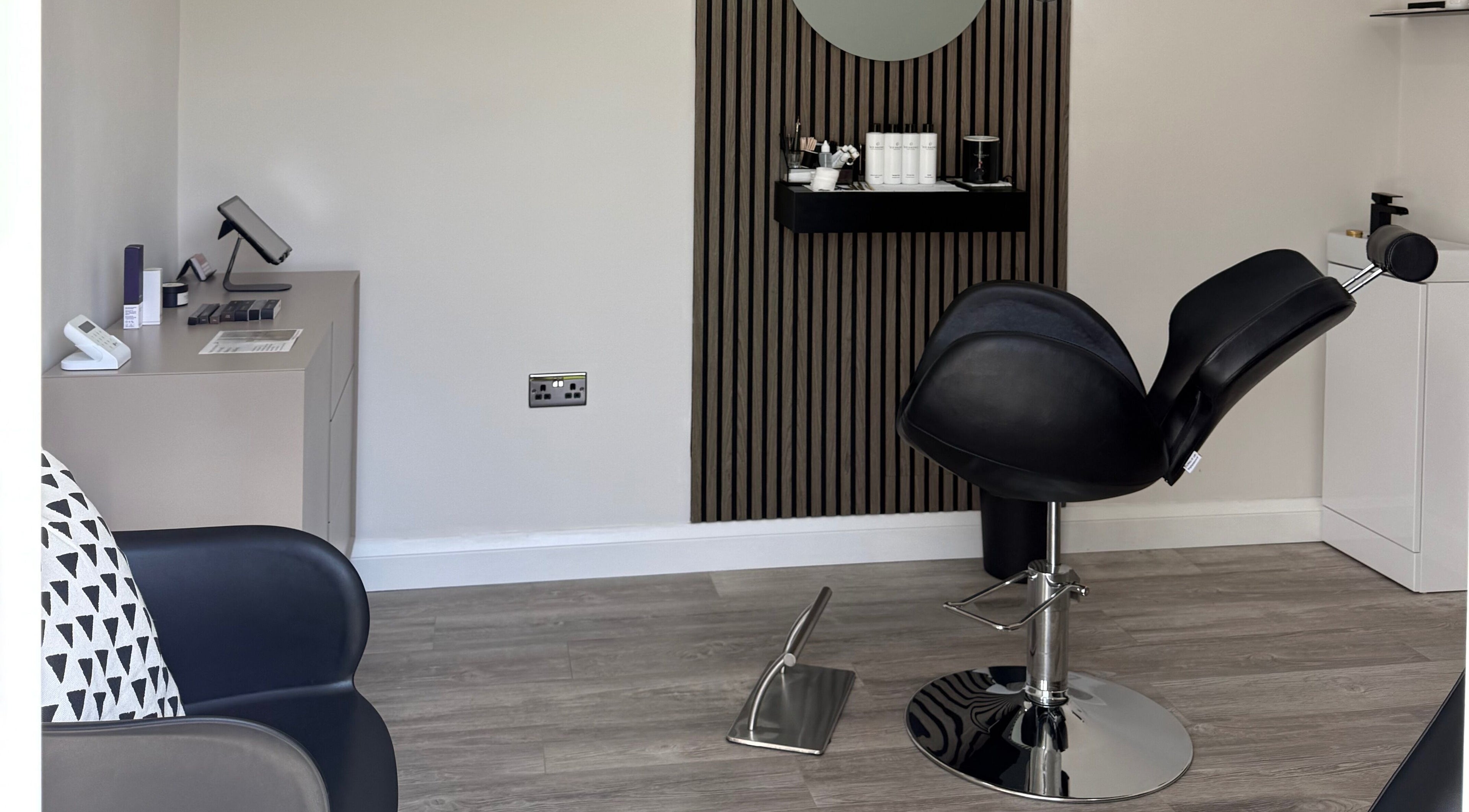 Chic beauty chair and modern decor at The Brow Bar, Goole, England, GB.