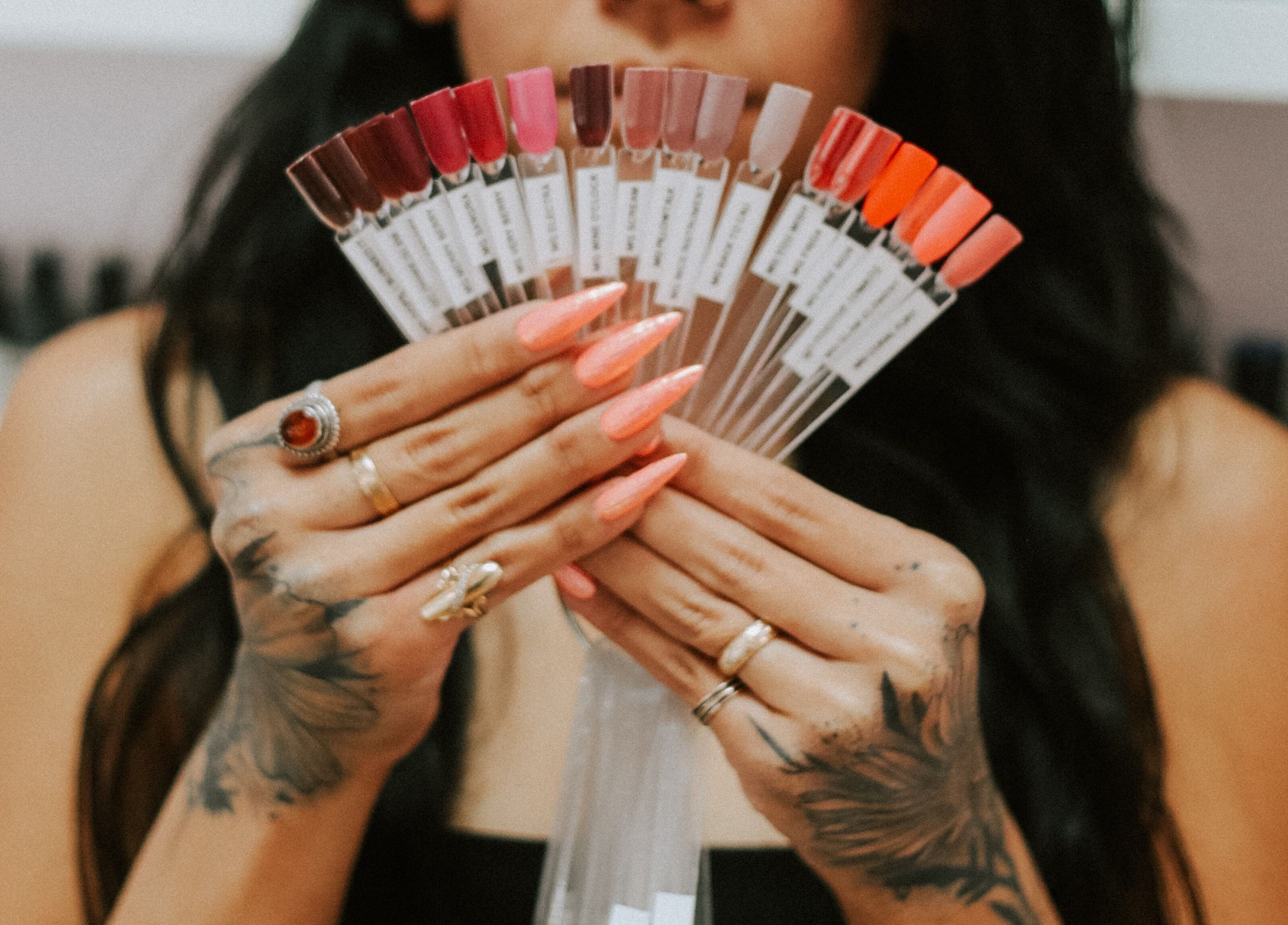 Diverse nail colors on display at So Nailz, Draper, Utah, US.