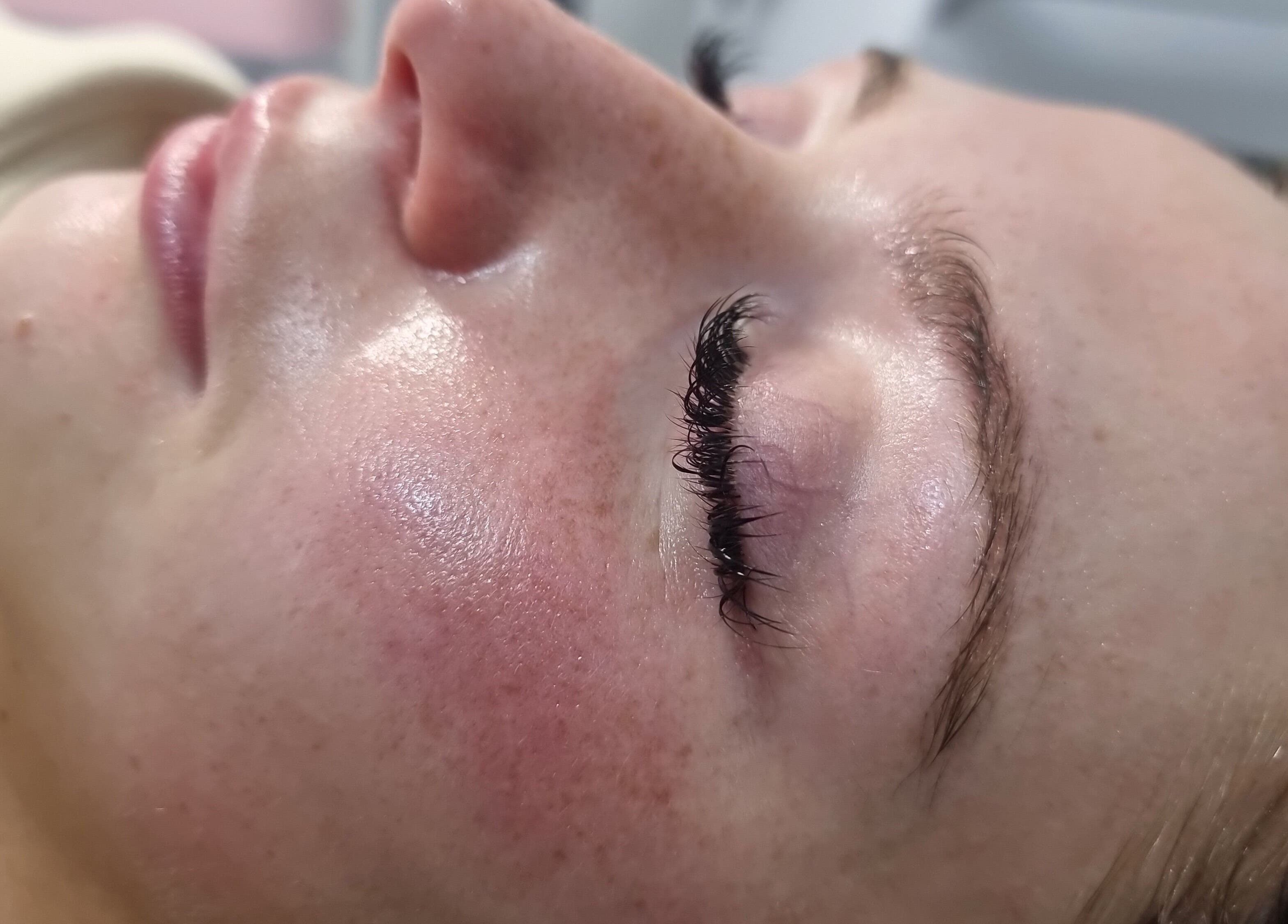 Close-up of a refreshed face post-facial at Jane Smith Beauty, Wellingborough, England, GB.