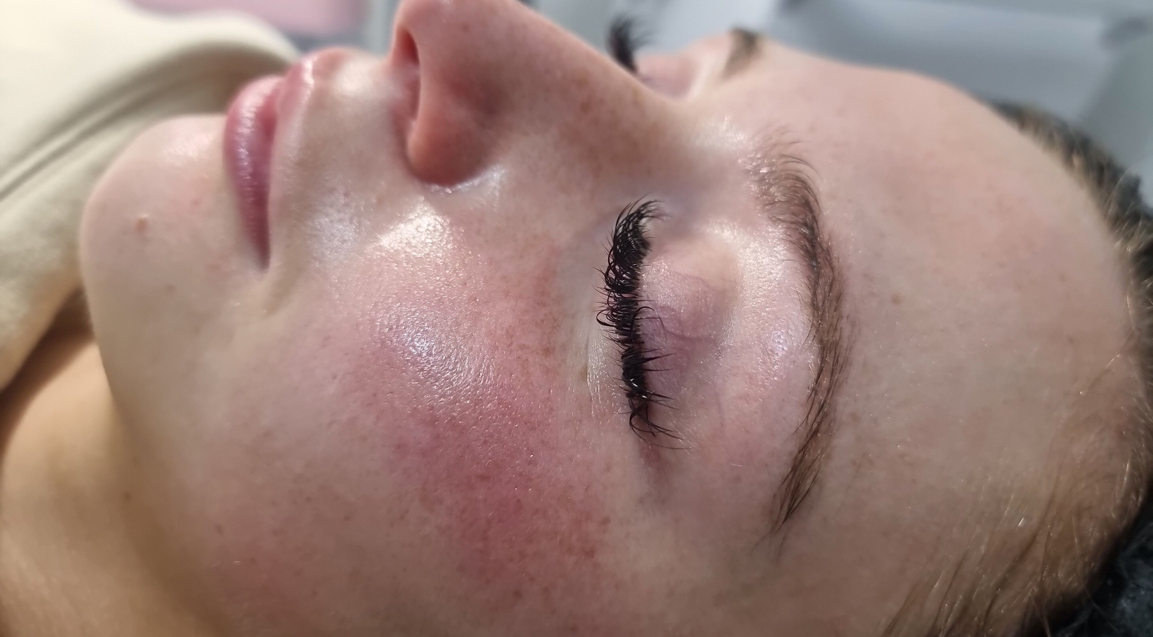 Close-up of a refreshed face post-facial at Jane Smith Beauty, Wellingborough, England, GB.