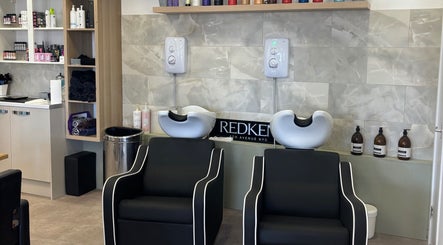 Shampoo chairs and products at Kalon Hair Studio, Edinburgh, Scotland, GB.
