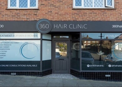 Front view of 360 Hair Clinic located in Brighton And Hove, England, GB, showcasing modern hair treatment services.
