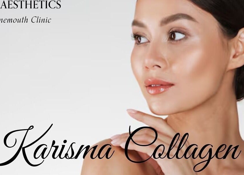 Close-up of a woman's glowing skin promoting Karisma Collagen at G L Aesthetics, Tynemouth, England, GB.