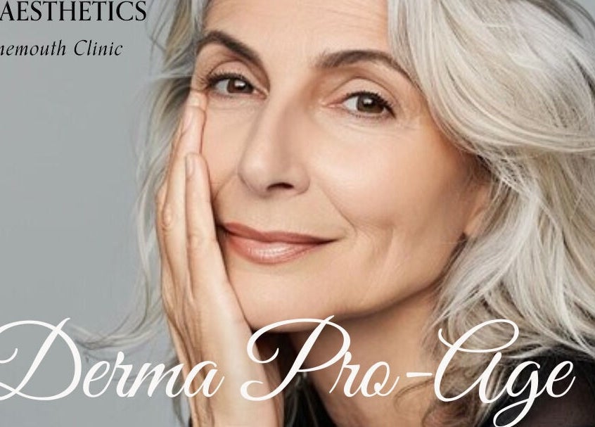 Elegant woman smiling at G L Aesthetics, Tynemouth, England, GB for Derma Pro-Age treatment.