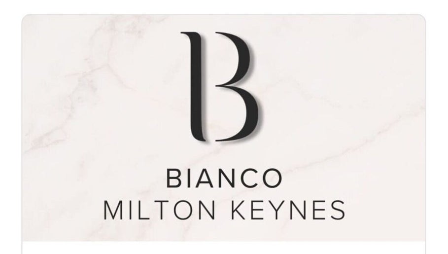 Bianco Beauty Milton Keynes logo on marble background, Milton Keynes, England, GB.