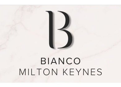 Bianco Beauty Milton Keynes logo on marble background, Milton Keynes, England, GB.