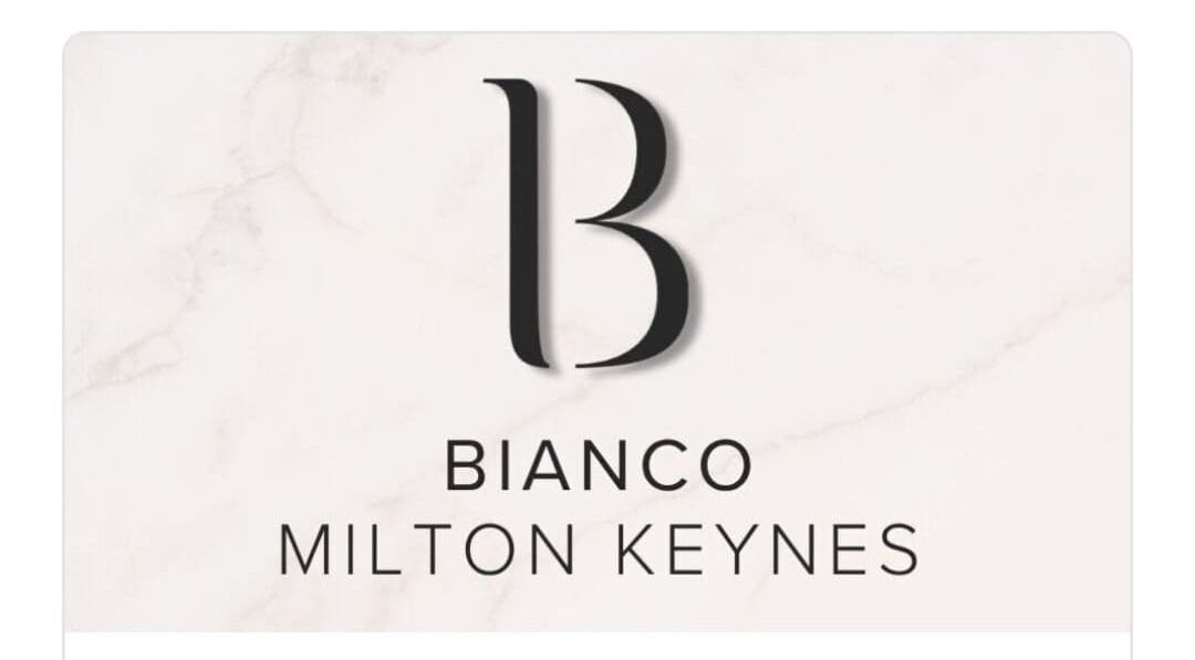 Bianco Beauty Milton Keynes logo on marble background, Milton Keynes, England, GB.