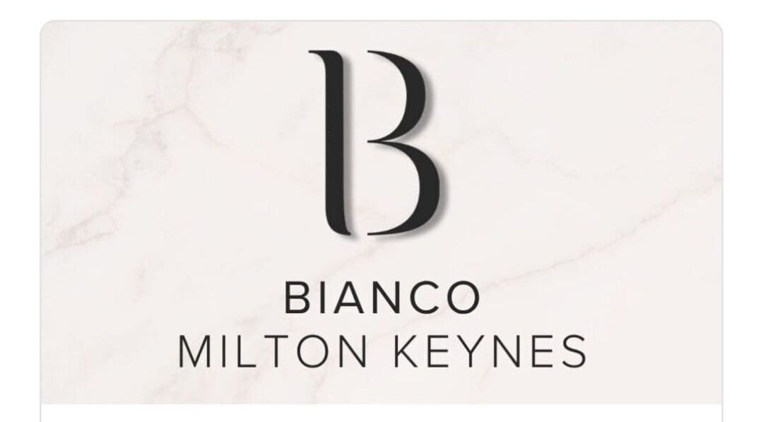 Bianco Beauty Milton Keynes logo on marble background, Milton Keynes, England, GB.