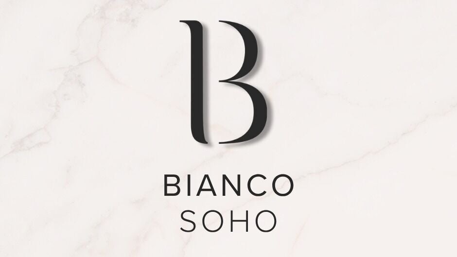 Bianco Beauty Soho logo on a marble background, located in London, England, GB.