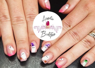 Halloween-themed nail art at Amelia Boutique, Carlton In Lindrick, England, GB.