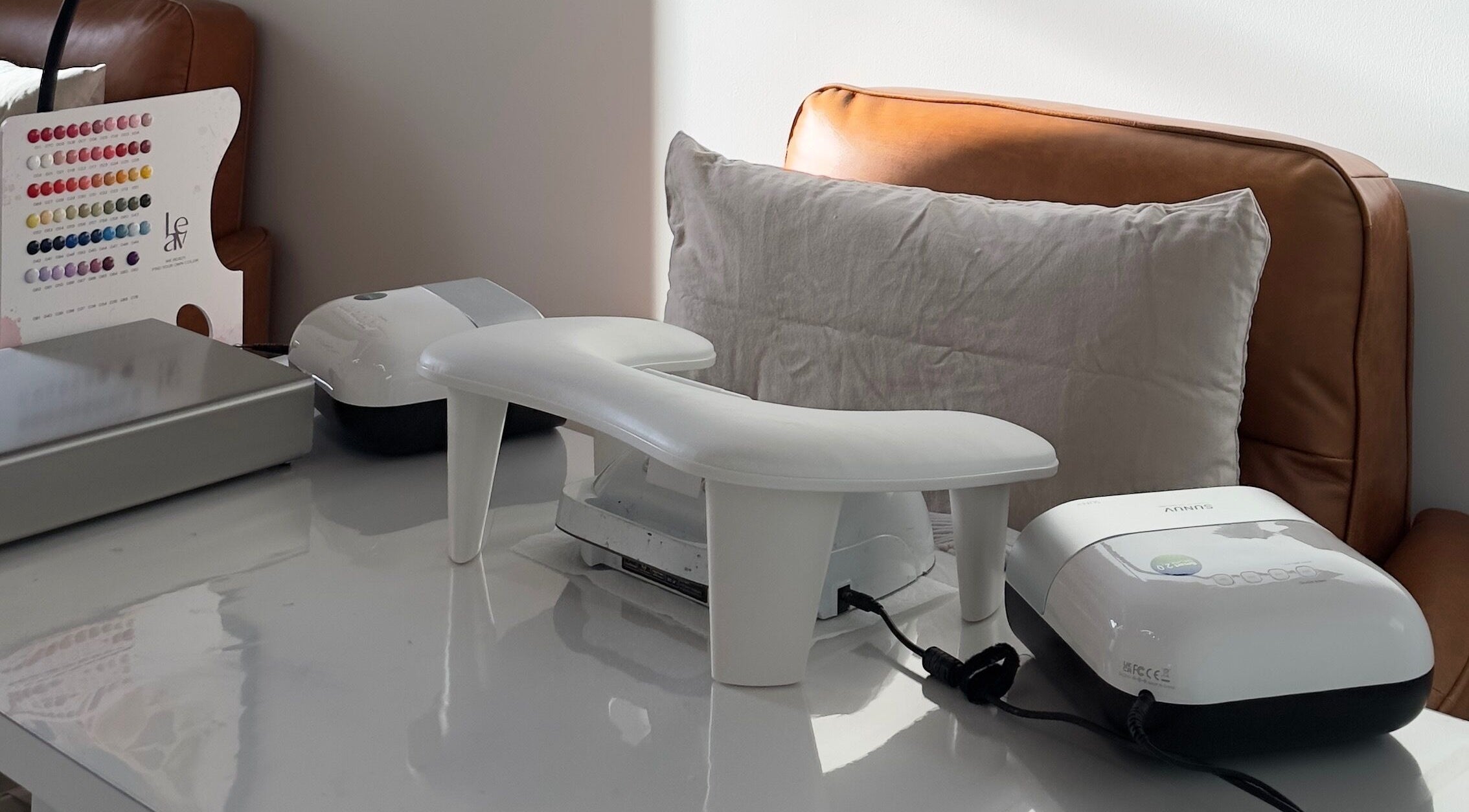 Nail equipment setup at Jennie Nail Studio, Markham, Ontario, CA offers a comfortable and modern service area.