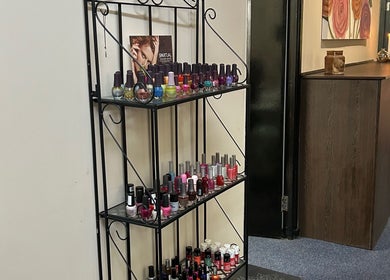 Nail polish collection at Salon Elkana Health and Beauty in Vredendal, Western Cape, ZA.