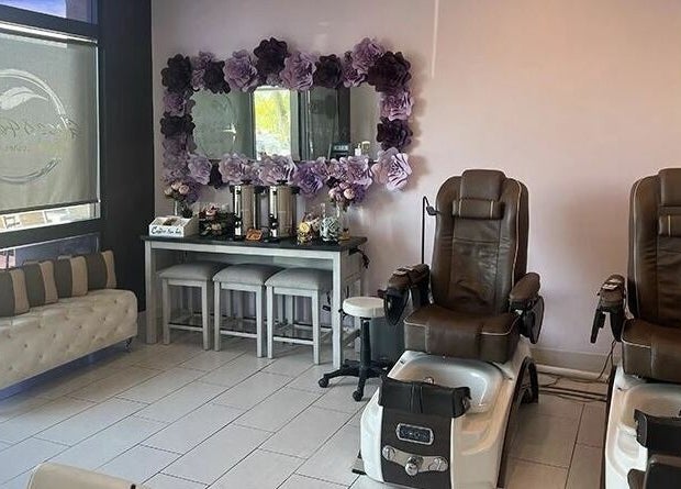 Relaxing pedicure chairs at Gloss and Feathers (Nails. Lashes. Wax.) in Phoenix, Arizona, US.