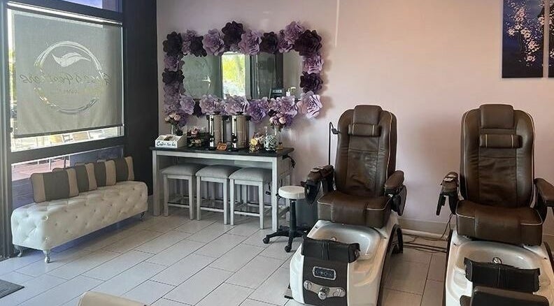 Relaxing pedicure chairs at Gloss and Feathers (Nails. Lashes. Wax.) in Phoenix, Arizona, US.