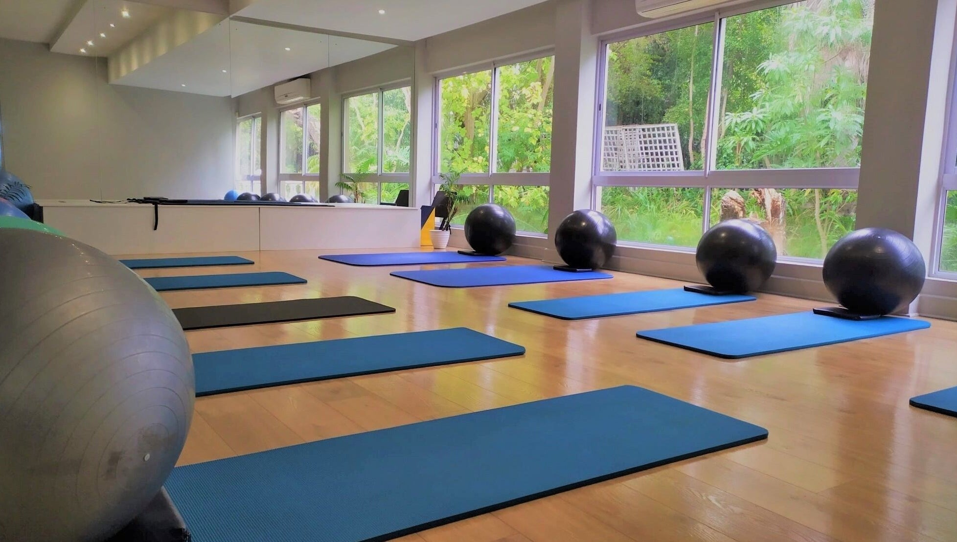 Exercise mats and balls in a serene studio at Wilien Strydom Physiotherapy, Somerset West, Western Cape, ZA.