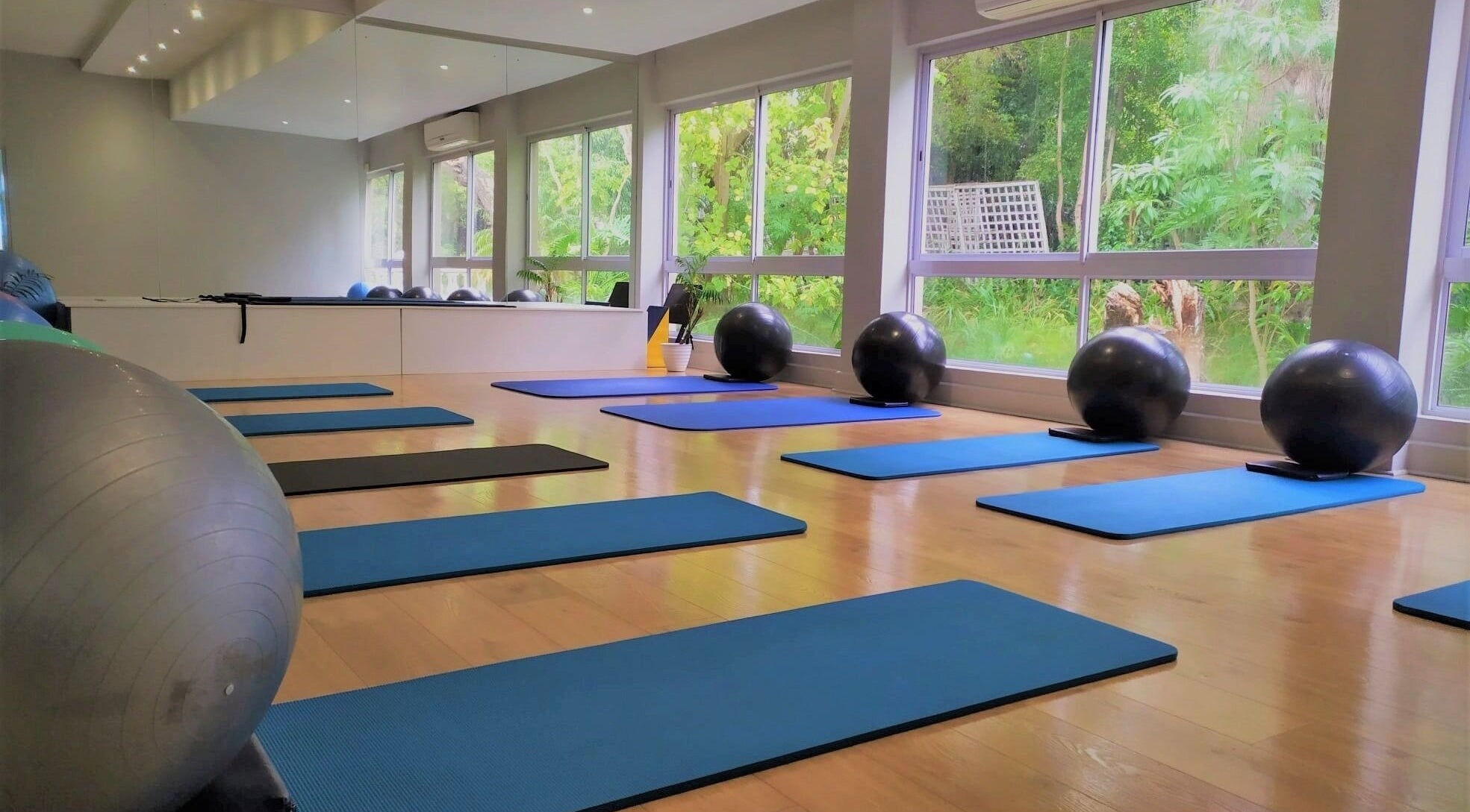 Exercise mats and balls in a serene studio at Wilien Strydom Physiotherapy, Somerset West, Western Cape, ZA.