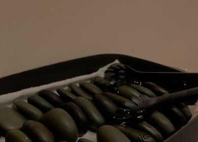 Hot stone massage setup at Cindy Kavita Aesthetics, Windhoek, Khomas region, NA.