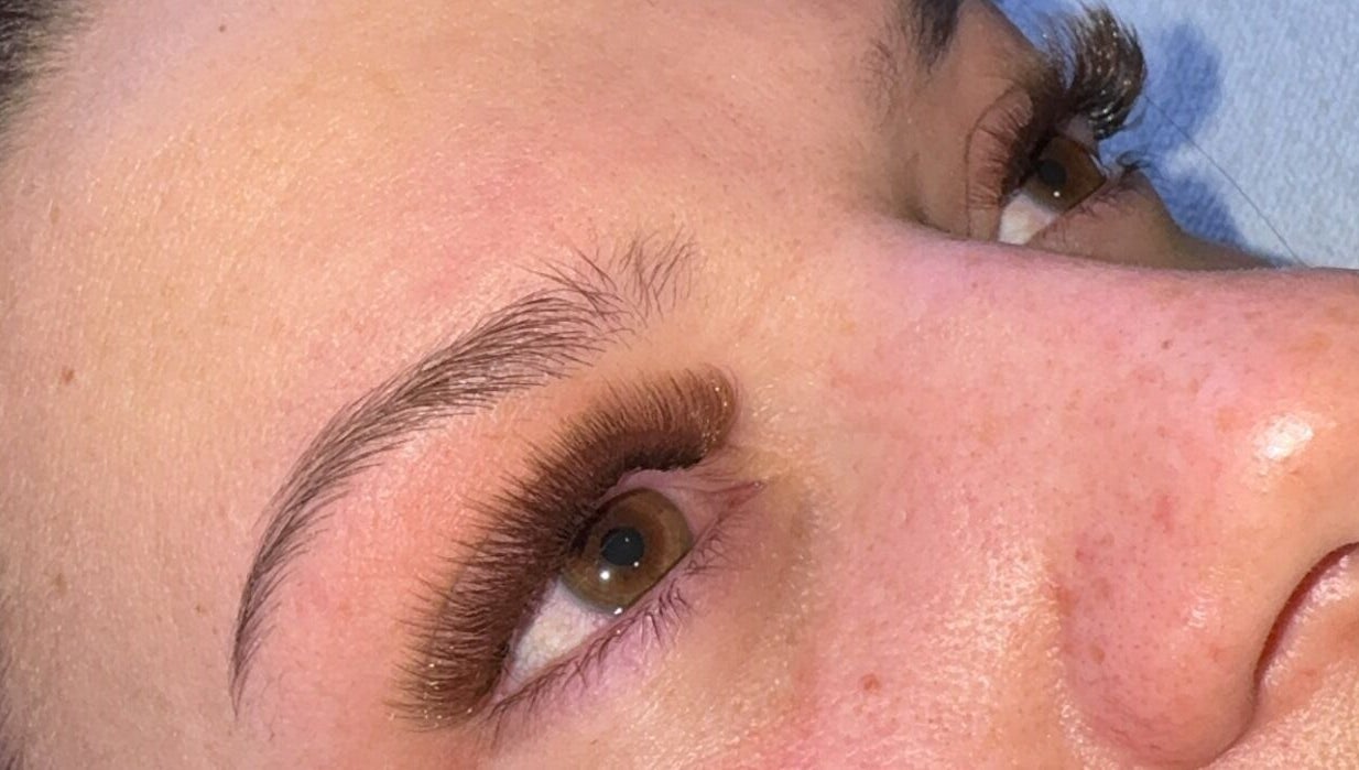 Close-up of expertly styled lashes at Amie J - Lash & Brow artist, Melbourne, Victoria, AU.