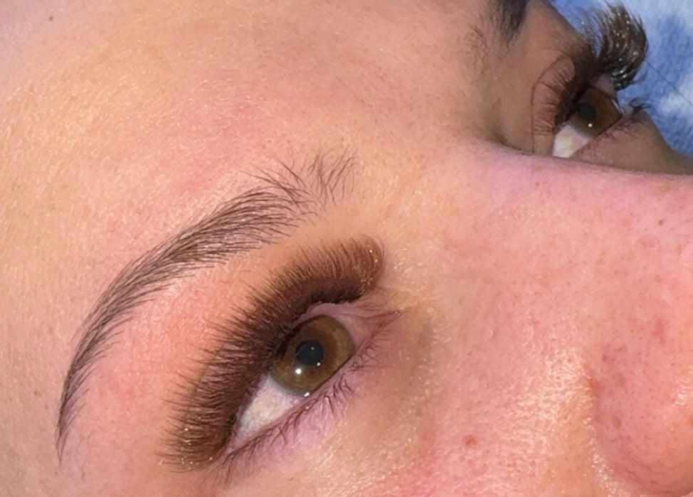 Close-up of expertly styled lashes at Amie J - Lash & Brow artist, Melbourne, Victoria, AU.